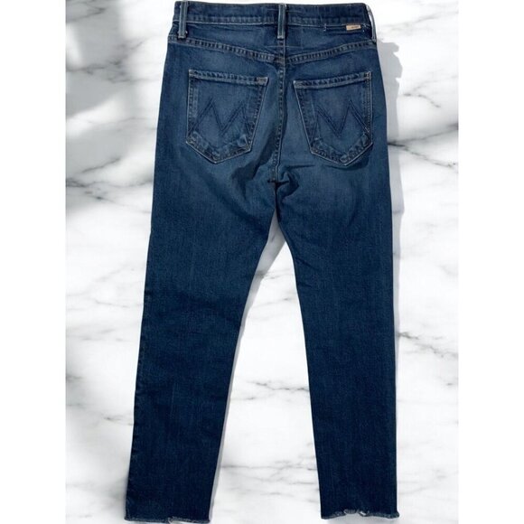 Mother Superior Distressed Embroidered Straight Leg Blue Denim Jeans Raw Hem 0 - Picture 3 of 12